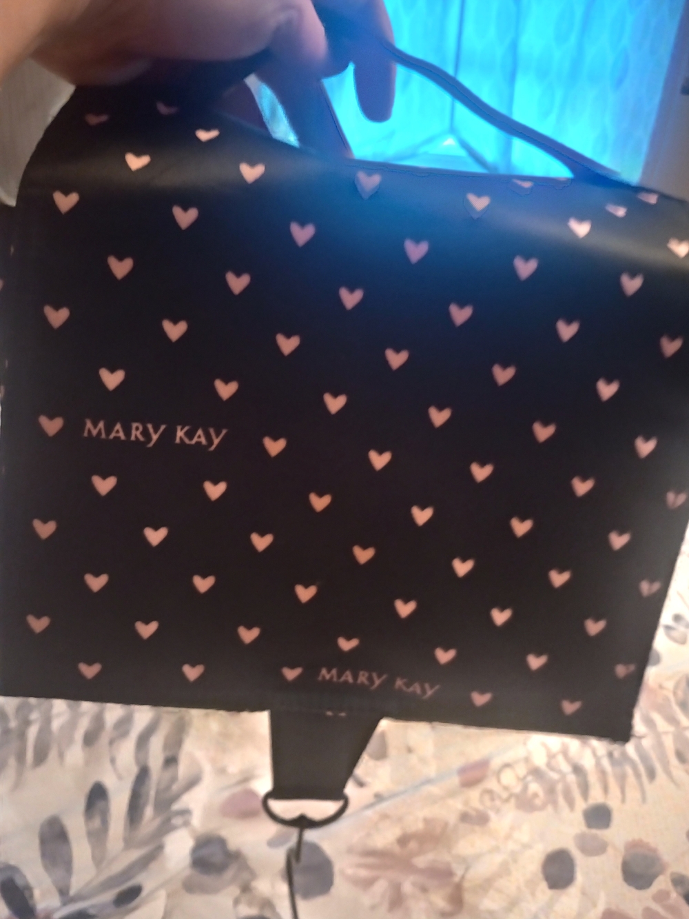 Mary Kay Black Cosmetic Tote with Pink Heart Print